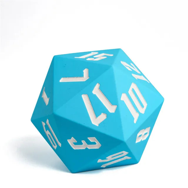 Giant Bouncy D20 - Blue - Large blue 20-sided die with white numbers in a bold font.