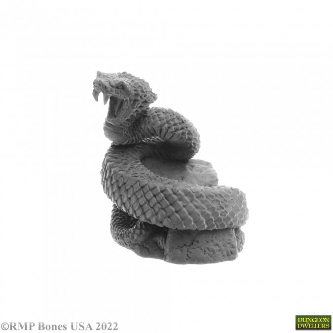 Giant Snake - Gray coiled giant serpent figurine with detailed scales and open mouth showing fangs.