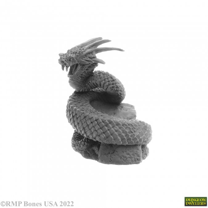 Giant Snake - Black coiled fantasy snake figurine with textured scales and menacing open mouth showing fangs.