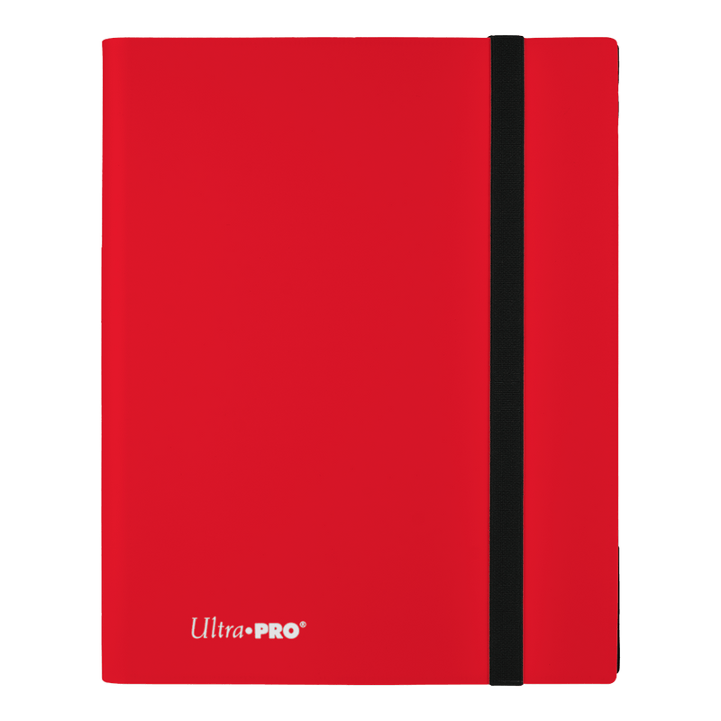 Ultra Pro Eclipse 9-Pocket Pro Binder - Apple Red - Apple red Ultra Pro Eclipse 9-pocket card binder with black elastic strap and Ultra Pro logo on cover.