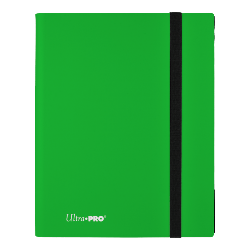 Ultra Pro Eclipse 9-Pocket Pro Binder - Lime Green - Lime green Ultra Pro Eclipse 9-pocket card binder with black elastic strap and white logo on front cover.