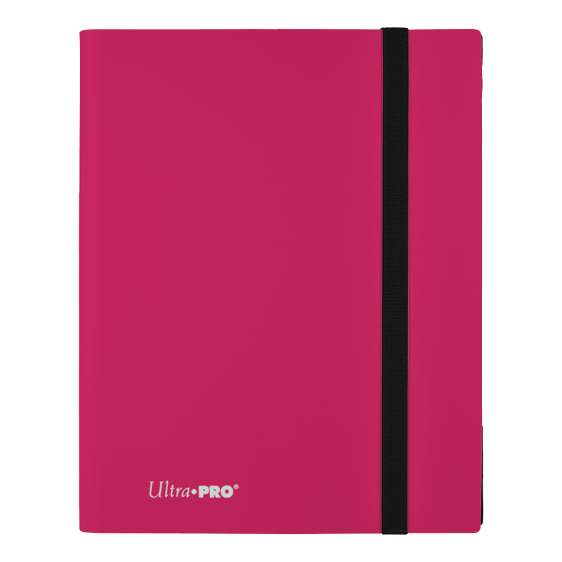 Ultra Pro Eclipse 9-Pocket Pro Binder - Hot Pink - Hot pink Ultra Pro Eclipse 9-pocket card binder with black elastic strap and Ultra Pro logo.