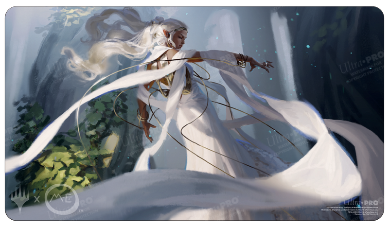 Ultra Pro Playmat - Lord of the Rings Tales of Middle Earth - Galadriel - Fantasy playmat featuring Galadriel in flowing white robes with glowing light effects and forest background.
