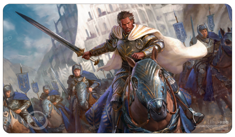 Ultra Pro Playmat - Lord of the Rings Tales of Middle Earth - Aragorn - Fantasy playmat featuring Aragorn in silver armor on horseback leading a charge, with soldiers and castle ruins in the.