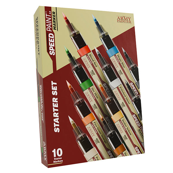 Speedpaint Markers: Starter Set - Set of 10 Speedpaint markers in assorted colors with beige and maroon packaging.
