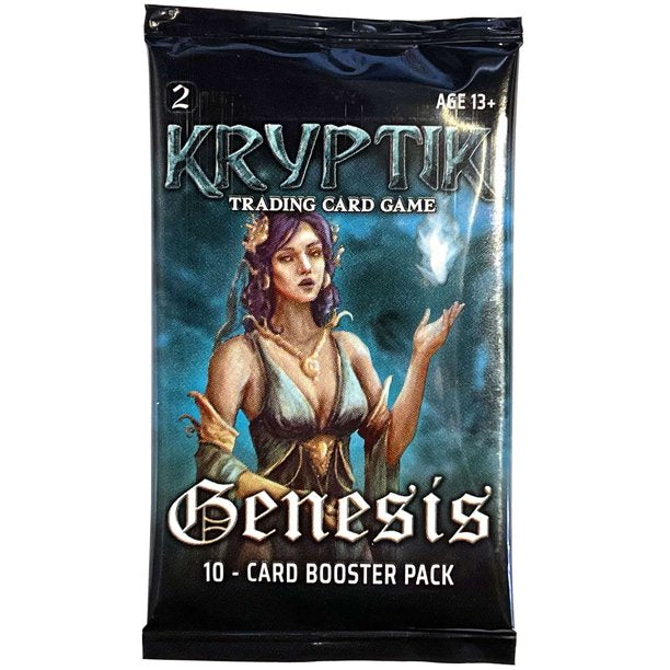 Kryptic TCG - Genesis Wave 2 Booster Pack - Kryptic TCG Genesis Wave 2 booster pack with fantasy sorceress artwork on black background.