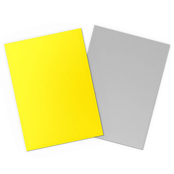 Dragon Shield Dual Sleeves 100ct Box - Matte Yellow & Silver - Matte yellow and silver rectangular card sleeves with smooth finish, designed for trading cards.