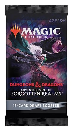 Magic: the Gathering - Adventures in the Forgotten Realms - Draft Booster Pack - The Gathering Adventures in the Forgotten Realms Draft Booster pack with dark fantasy artwork and Dungeons & Dragons branding.