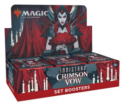 Magic: The Gathering: Innistrad: Crimson Vow Set Booster Box - The Gathering set booster box with vampire woman and red roses artwork.
