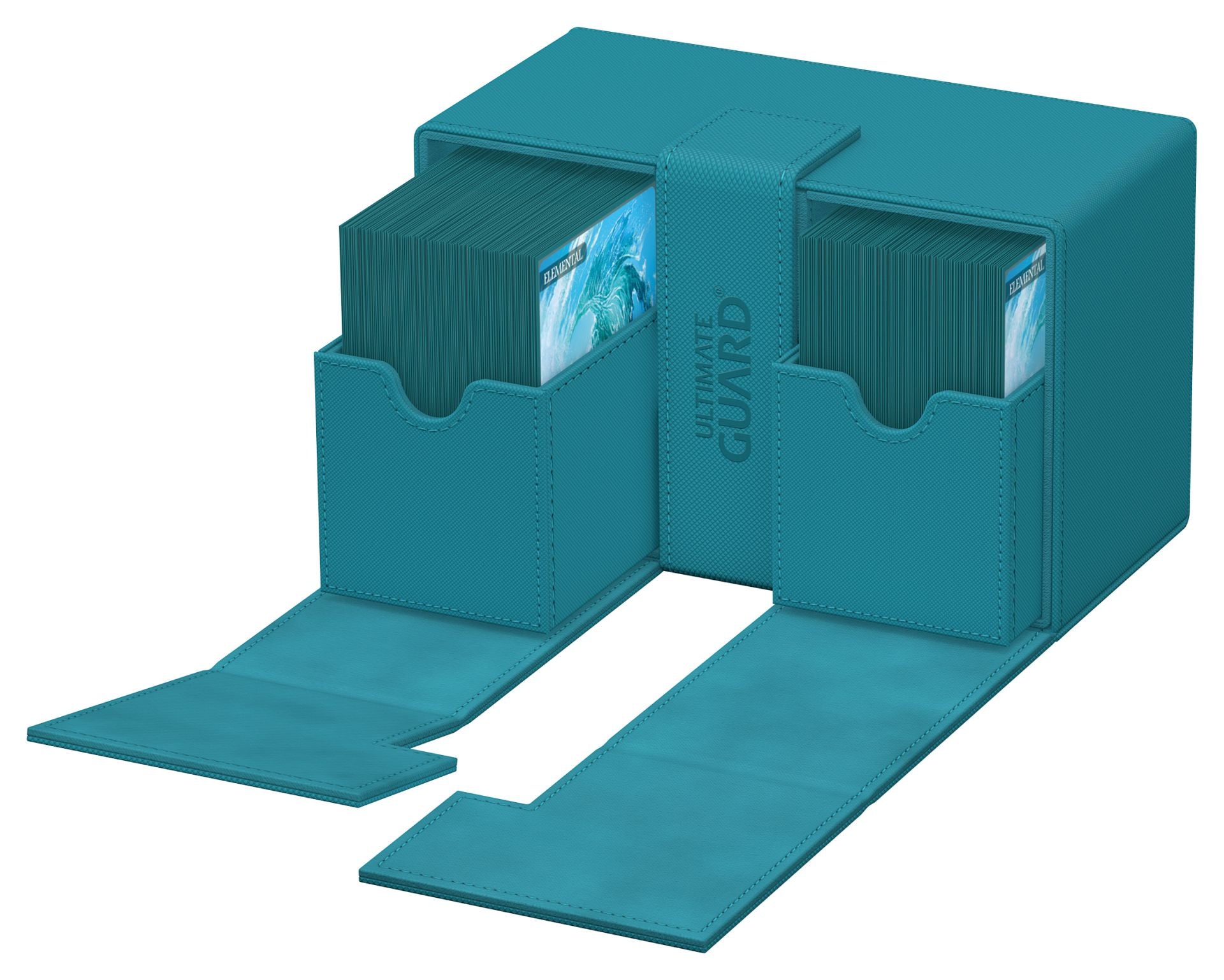 Ultimate Guard Twin Flip'n'Tray 160+ - Petrol - Petrol blue dual compartment card storage box with flip trays and durable synthetic material.