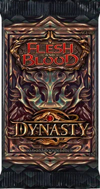 Flesh and Blood - Dynasty - Booster Pack - Flesh and Blood Dynasty booster pack with ornate fiery design and embossed lettering on dark background.