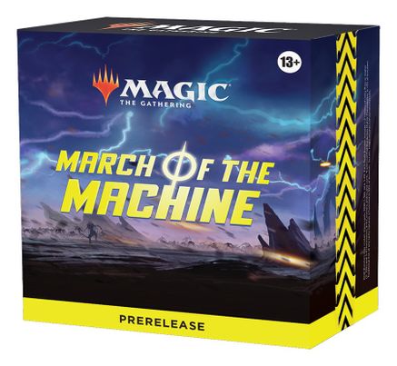 Magic: The Gathering - March of the Machine - Prerelease Box - The Gathering March of the Machine Prerelease Box with dark stormy fantasy artwork and yellow accents.