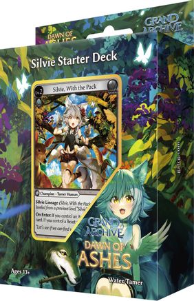 Grand Archive TCG Dawn of Ashes - Silvie Starter Deck - Grand Archive TCG Dawn of Ashes Silvie Starter Deck box with fantasy character art in green and purple tones.