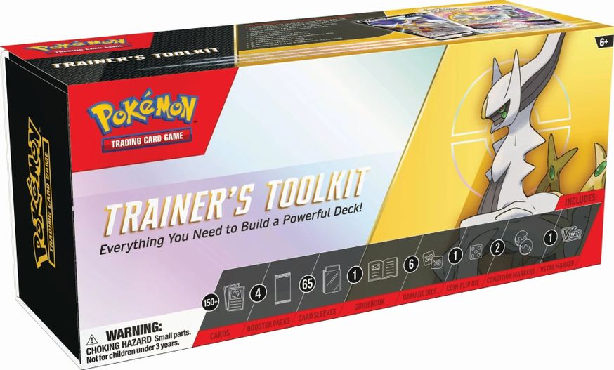 Pokémon TCG: Trainer's Toolkit 2023 - Pokémon TCG Trainer's Toolkit 2023 box featuring Arceus artwork and yellow-white design.