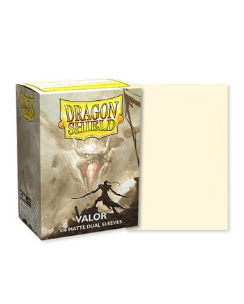 Dragon Shield 100ct Box - Matte Valor - Dragon Shield 100-pack matte cream card sleeves box with dragon artwork and Valor label.