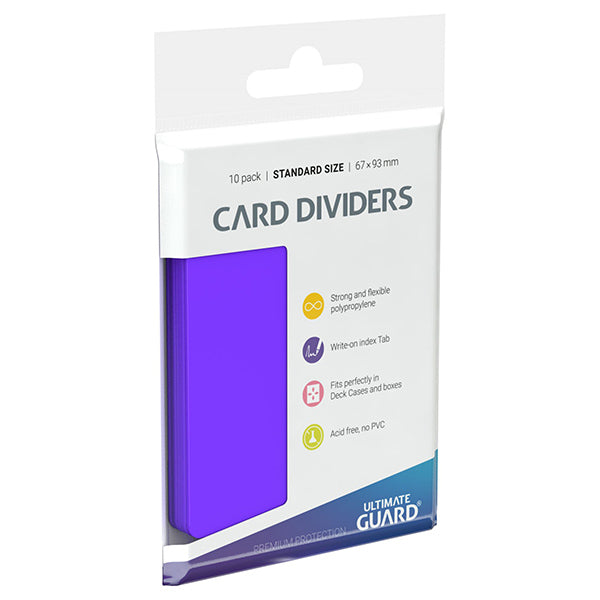Card Dividers: Standard Size- Purple - Set of 10 purple standard size card dividers in clear plastic packaging with information label.