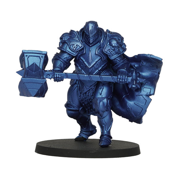 Vallejo True Metallic Metal Airbrush: Ultramarine Blue (18ml) - Dark blue metallic painted miniature knight holding large hammer and shield on round base.