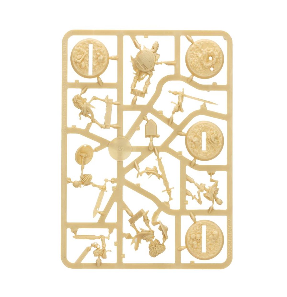 Warhammer Underworlds - Starter Set - Beige plastic model sprue with miniature parts and round bases for Warhammer Underworlds assembly.