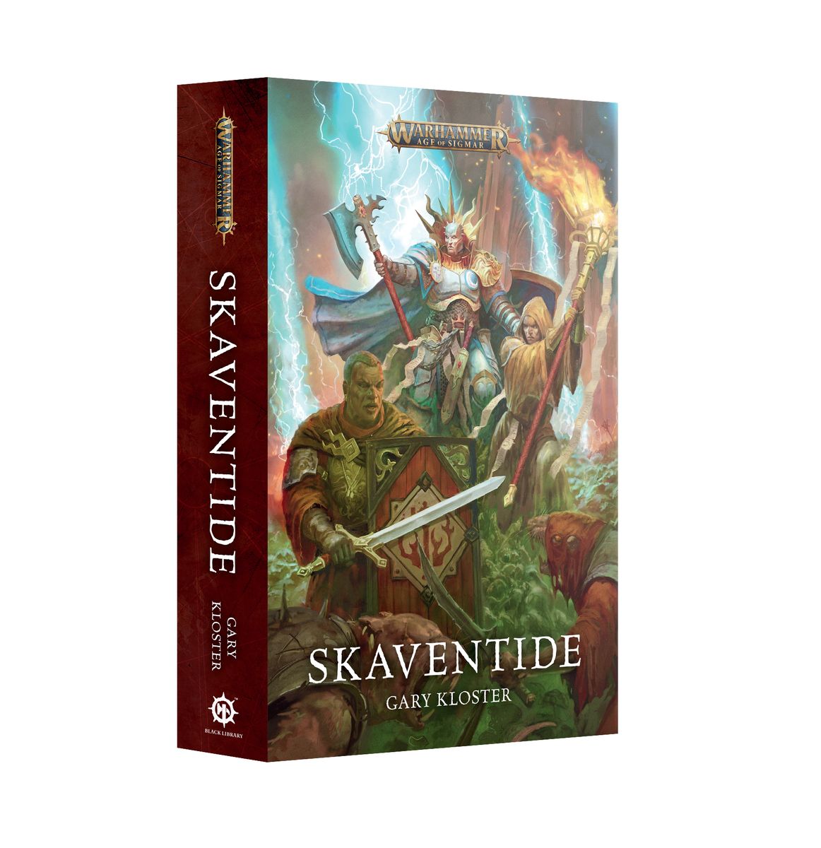 Skaventide (Paperback) - Paperback book titled Skaventide by Caine Klostre with Warhammer-themed cover art featuring fantasy warriors and vibrant.