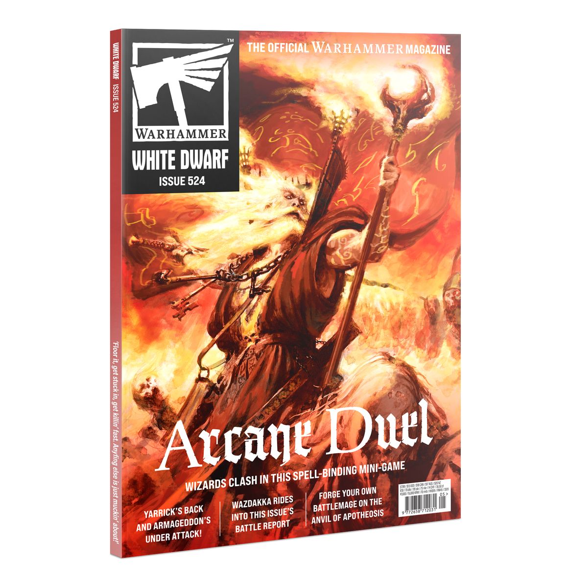 White Dwarf: Issue 524 (PREORDER) - White Dwarf Issue 524 magazine with fiery fantasy artwork featuring a robed warrior casting a spell on the cover.