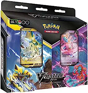 Pokémon V Battle Zeraora vs. Deoxys - Pokémon V Battle Deck featuring holographic Zeraora and Deoxys cards in black and blue themed packaging.