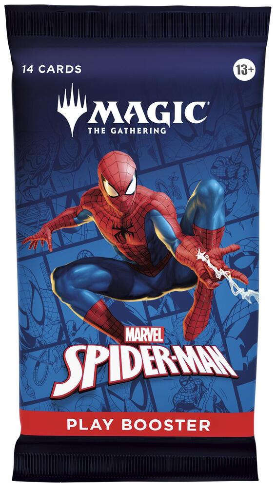 Magic: The Gathering - Marvel's Spider-Man - Play Booster Pack - The Gathering play booster pack featuring Spider-Man artwork, blue packaging with red and white text.