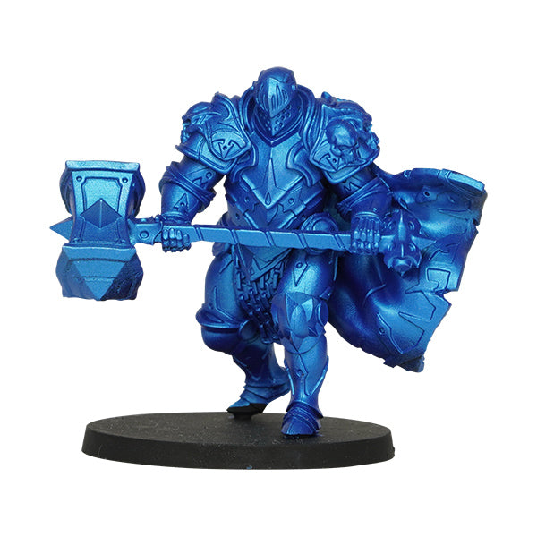 Vallejo True Metallic Metal Airbrush: Sapphire Blue (18ml) - Metallic blue armored knight miniature holding a large hammer and shield on a black base.