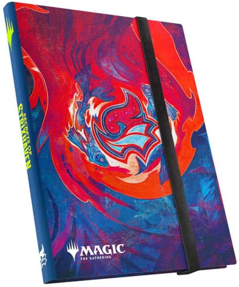 Ultimate Guard 480+ Zipfolio: Magic: The Gathering Secrets of Strixhaven - Prismari - Colorful card binder with swirling red, blue, and orange Prismari art, black elastic closure, and Magic logo on front.