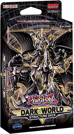 Yu-Gi-Oh! Dark World Structure Deck - Yu-Gi-Oh! Dark World Structure Deck with dark armored warrior and golden dragon artwork on black packaging.