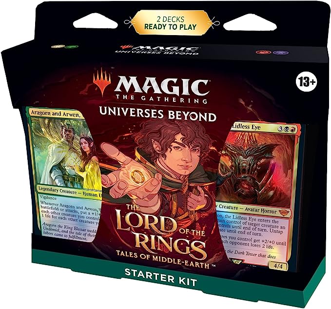 Magic: The Gathering - Lord of the Rings: Tales of Middle-Earth Starter Kit - The Gathering Lord of the Rings starter kit with Arwen and Abbot decks, black and green packaging.