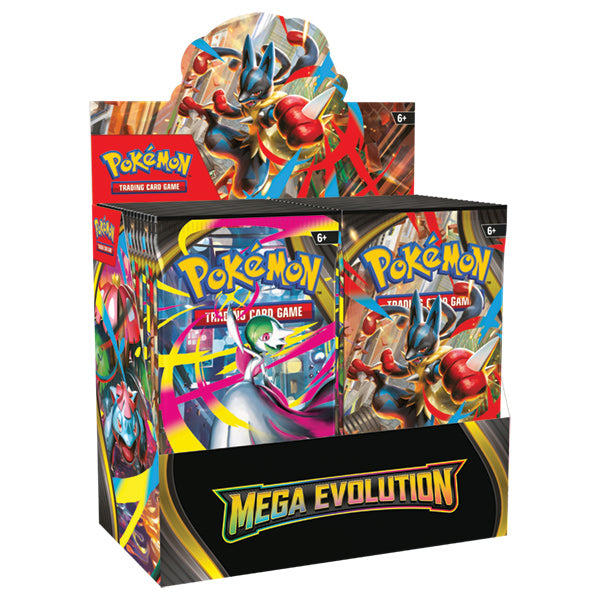 Pokémon TCG: Mega Evolution - Enhanced Booster Display - Colorful Pokémon TCG Mega Evolution Enhanced Booster display box showing vibrant card packs with dynamic Pokémon artwork and