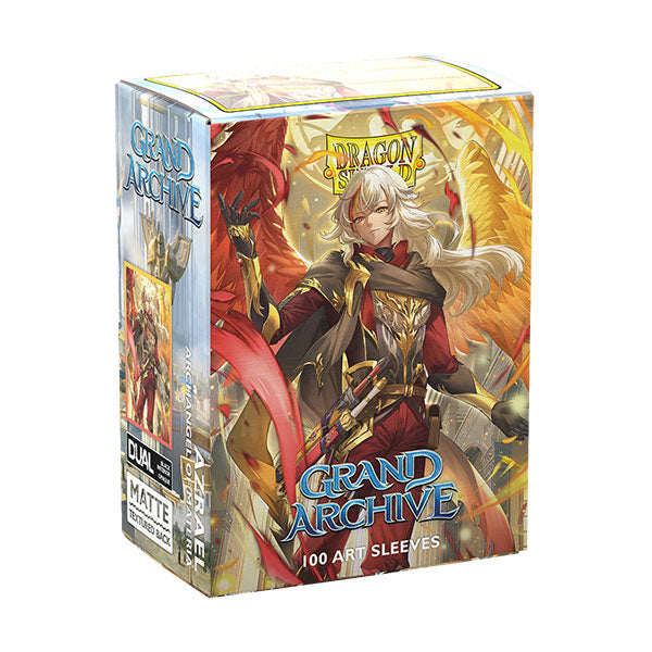 Dragon Shield Dual Matte Art Sleeves: Grand Archive - Azrael, Archangel of Materia (PREORDER) - Box of Dragon Shield Dual Matte Art card sleeves featuring Azrael, Archangel of Materia artwork with vibrant gold, red, and.