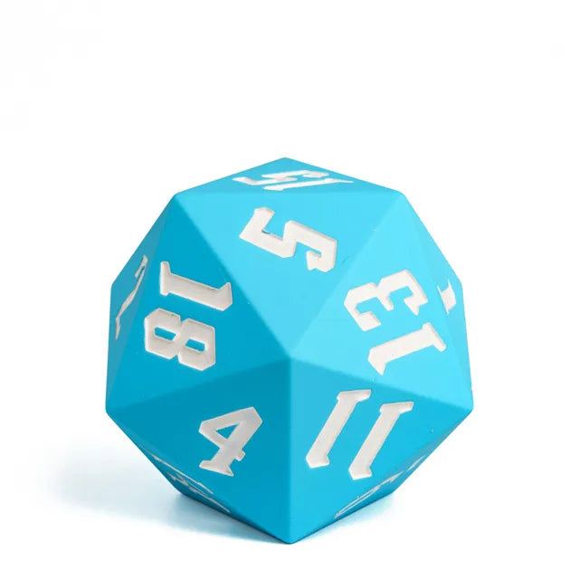 Giant Bouncy D20 - Blue - Blue giant 20-sided bouncy die with white numbers on each face.