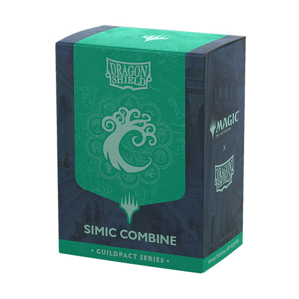 Dragon Shield Dual Sleeves 100ct Box - MTG Guildpact Series - Simic Combine (PREORDER) - Green and teal card sleeve box with swirling wave design and "Simic Combine" text, Dragon Shield branding.