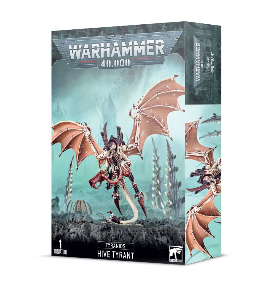 Warhammer 40,000 - Tyranids - Winged Hive Tyrant - Warhammer 40,000 Tyranids Winged Hive Tyrant miniature box with dynamic winged alien figure artwork.