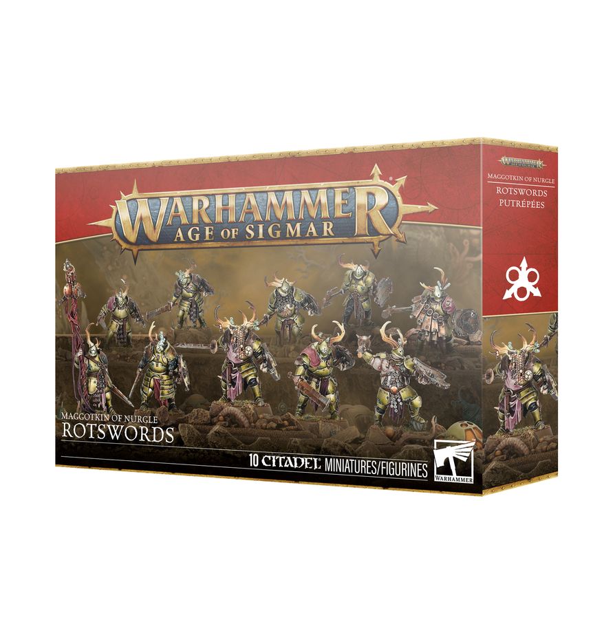 Warhammer Age of Sigmar - Maggotkin of Nurgle - Rotswords - Boxed set of Warhammer Age of Sigmar Maggotkin of Nurgle Rotswords miniatures with detailed monstrous figures in decayed,.