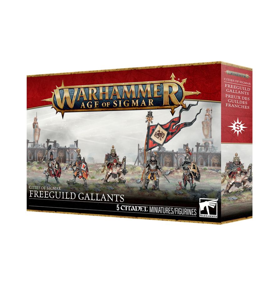 Warhammer Age of Sigmar - Cities of Sigmar - Freeguild Gallants (PREORDER) - Warhammer Age of Sigmar Freeguild Gallants box featuring mounted medieval knights with banners and lances on horseback in a.
