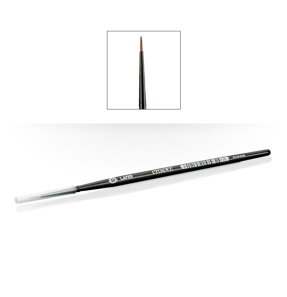 Citadel - Small Layer Brush - Citadel Small Layer Brush with fine pointed bristles and black handle labeled with white text.