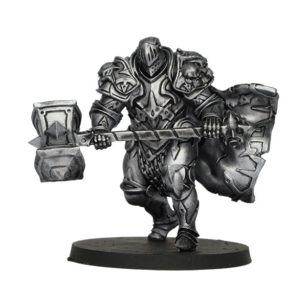 Vallejo True Metallic Metal Shade: Sterling Silver (18ml) - Silver metallic painted miniature warrior holding a large hammer and shield on a round base.