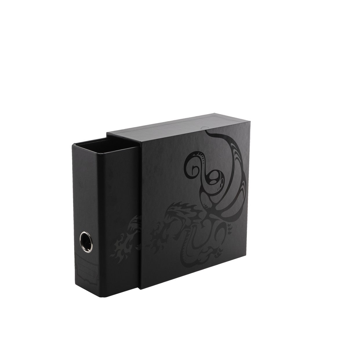 Dragon Shield Sanctuary Slipcase 2 Ring Binder - Black (PREORDER) - Black slipcase and two-ring binder set with embossed dragon design and circular finger hole on spine.