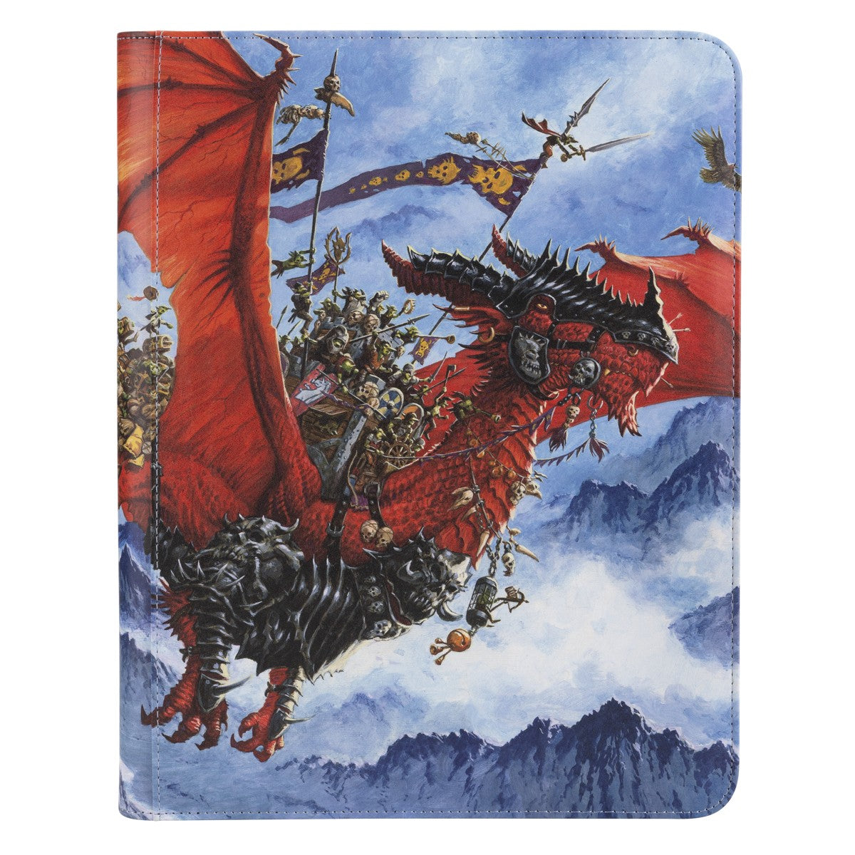 Dragon Shield Zipster Binder - The Raid (PREORDER) - Binder with vibrant fantasy artwork featuring a red dragon with armored rider flying over misty blue mountains.