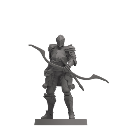 Dark Souls: Iron Keep Expansion - Gray resin miniature figurine of armored knight wielding a curved bow and quiver, standing on a rectangular base.