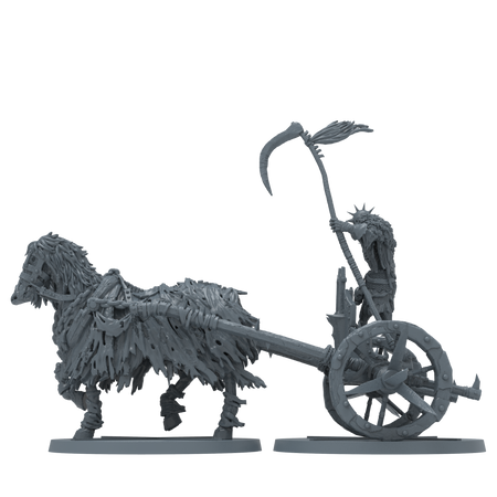 Dark Souls: Executioner's Chariot - Dark Souls miniature of the Executioner's Chariot with detailed horse and spiked chariot wheel in gray plastic.
