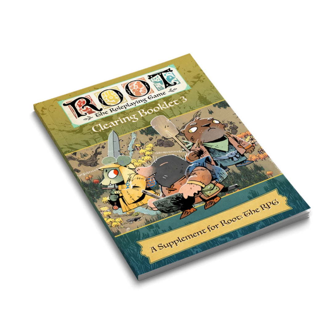 Root RPG: Ruins & Expeditions - Clearing Booklet 3 (PREORDER) - Softcover booklet with illustrated cover showing anthropomorphic animals exploring a wooded ruin, titled Root RPG Clearing.