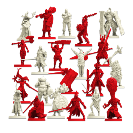 Dark Souls: Phantoms Expansion - Set of detailed red and white plastic miniatures depicting fantasy warriors and creatures with weapons and armor for.
