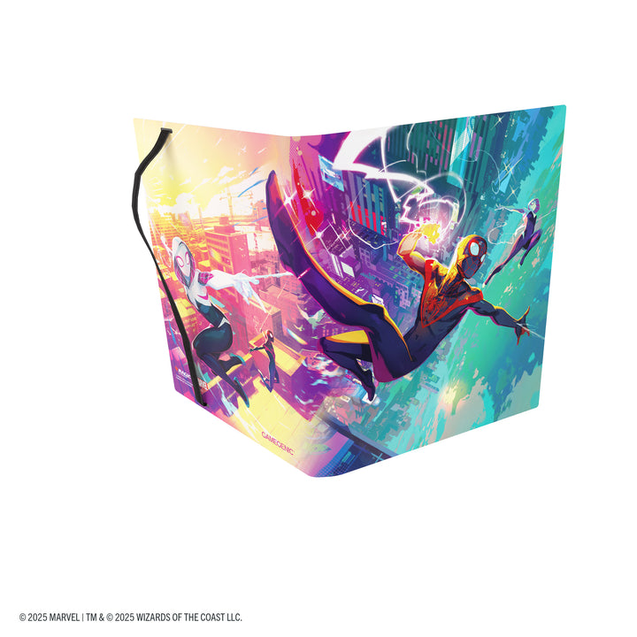 Magic: The Gathering: Marvel's Spider-Man 18-Pocket Album - Spider-Man/Spider-Gwen - Colorful foldable card album featuring Spider-Man and Spider-Gwen in dynamic action poses on a vibrant cityscape background.