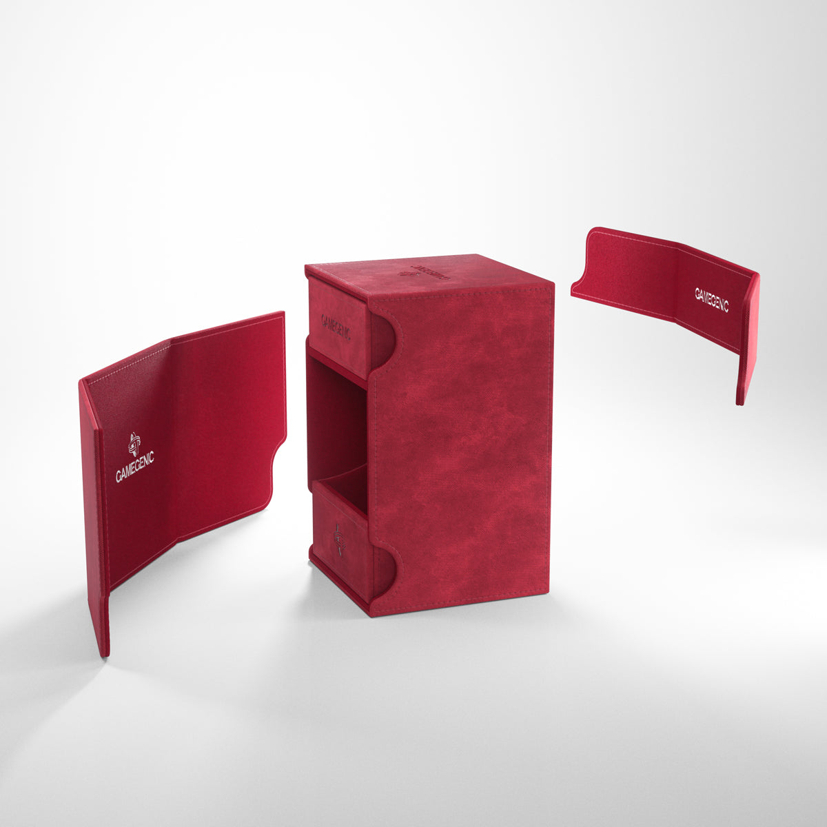 Gamegenic Watchtower 100+ XL Deck Box - Red - Red rectangular deck box with textured surface and removable side panels for cards storage.