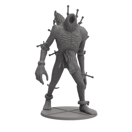 Dark Souls: Last Giant Expansion - Gray plastic miniature of a towering armored giant with elongated arms and a glowing chest hole, standing on a round base.