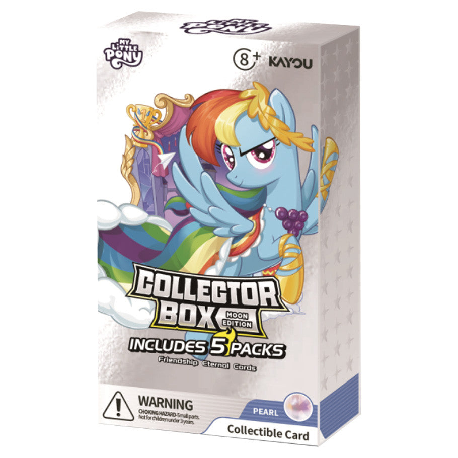 My Little Pony Trading Card Game: Friendship Eternal Moon Edition Collector Box (PREORDER) - White rectangular collector box featuring colorful My Little Pony character with blue body and rainbow mane, labeled.