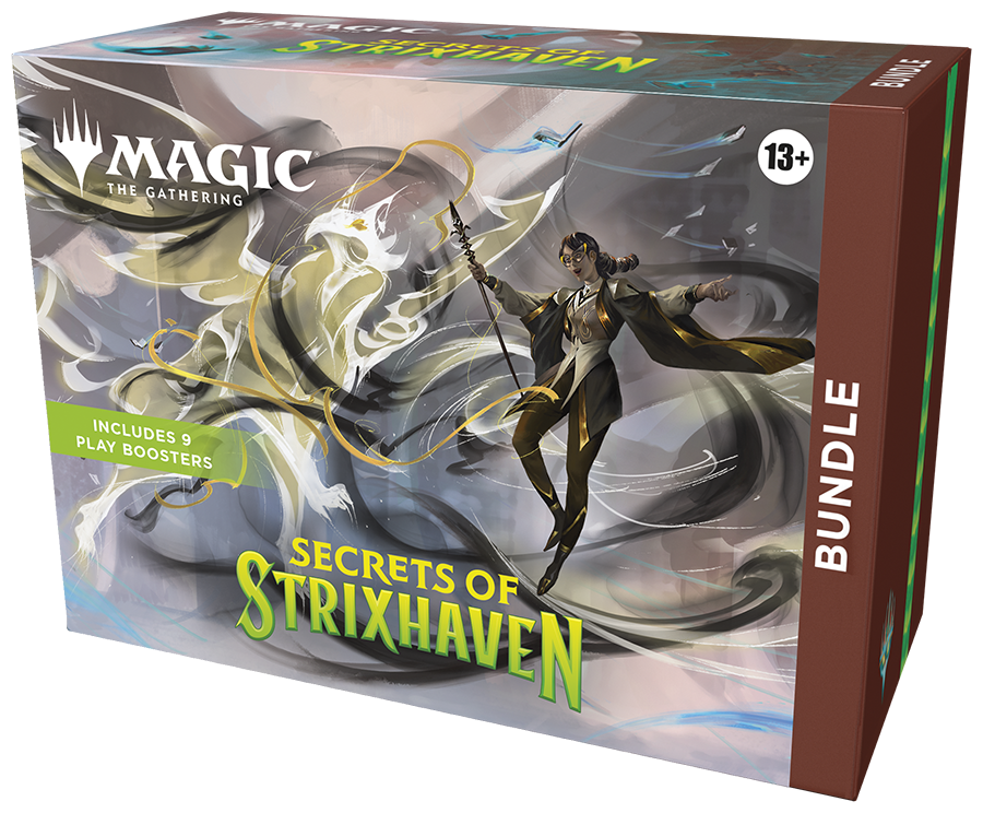 Magic: The Gathering - Secrets of Strixhaven Bundle (PREORDER) - The Gathering Secrets of Strixhaven Bundle box with vibrant fantasy artwork, green and yellow accents, and "Bundle" label on